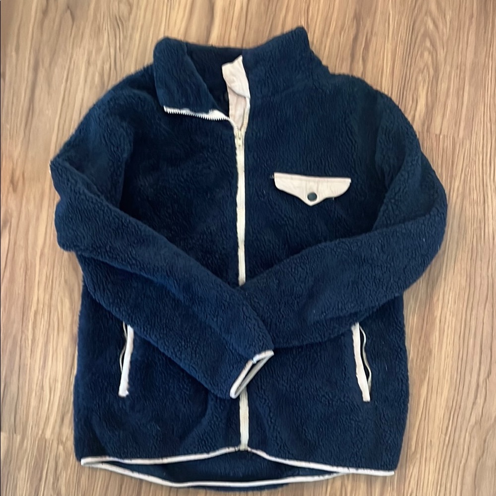 Blue Teddy Jacket with Fuzzy Fleece and Stand-Up Collar